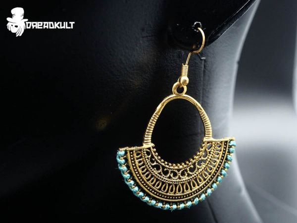 bohemian Monkey swing in turquoise earrings, boho,  dreadlock jewelry, earrings for dreadheads, festival jewelry, jewelry for hippie, hip jewelry, native jewelry, indian jewelry, gypsy jewelry, goa jewelry, gypsy earrings, goa earrings
